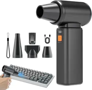 Metal Compressed Air Duster 250000RPM Stepless Speed Cordless Electric Dust Blower with Wrist Lanyard Rechargeable Mini Jet Fan for Computer PC Keyboard Car Cleaning Black