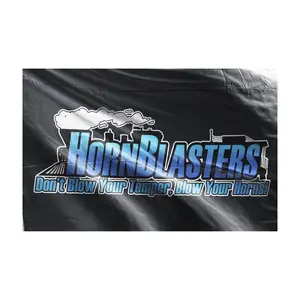 HornBlasters Black Train Logo Flag 58" x 34" Double Grommet Full Color Print Outdoor Display Flag (ONE SIDED)