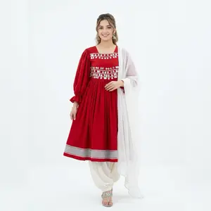 Afghani Barosha Dress for Women - Black Traditional Style with Silver Embellishments and Puff Sleeves Womenswear Original Casual Summer