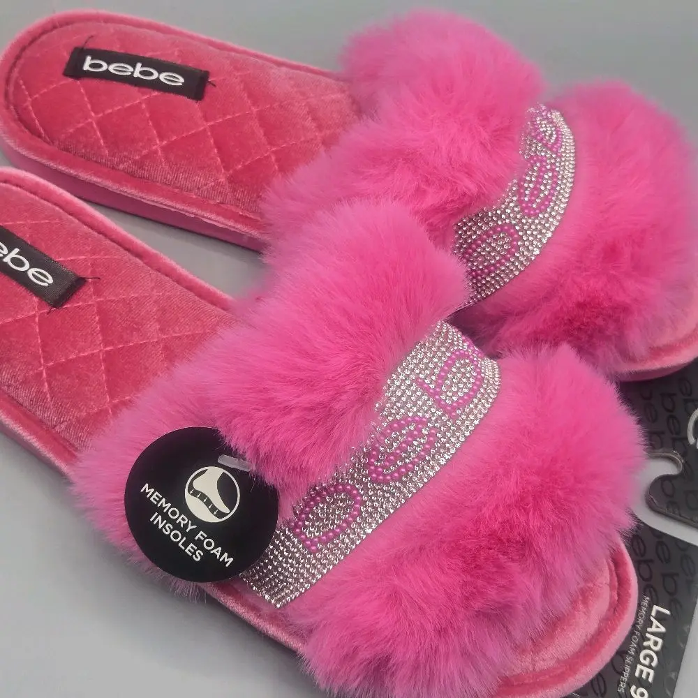 Women's Slippers memory foam insole,Faux Fur, indoor and outdoor sole by Bebe