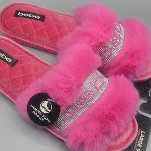 Women's Slippers memory foam insole,Faux Fur, indoor and outdoor sole by Bebe