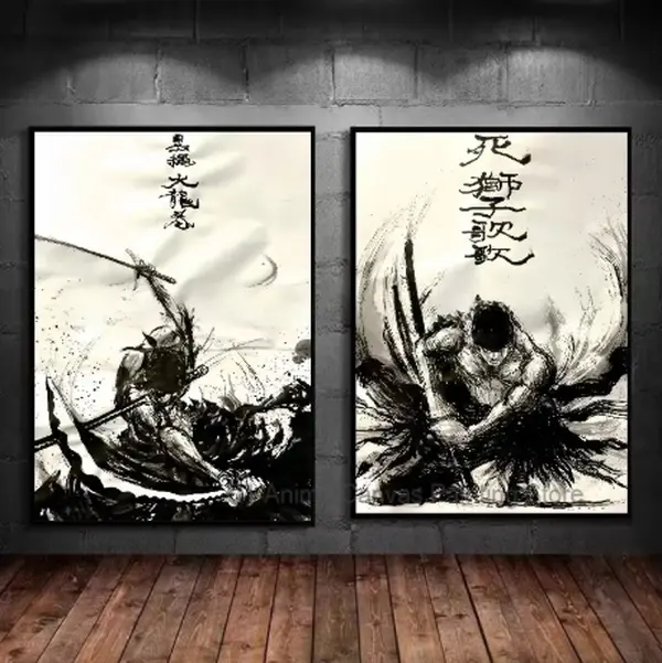 [Up to 55% Off] [Free Shipping] Japanese Samurai Ink Artistic Poster, Black-White Canvas Wall Artwork, Sumi Brush Painting, Minimalist Room Decoration Home Decor Gift