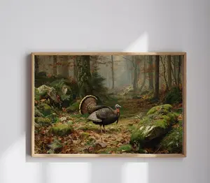 Vintage Wild Turkey Oil Painting Print, 19th Century Antique Bird Poster, Rustic Farmhouse Wall Decor