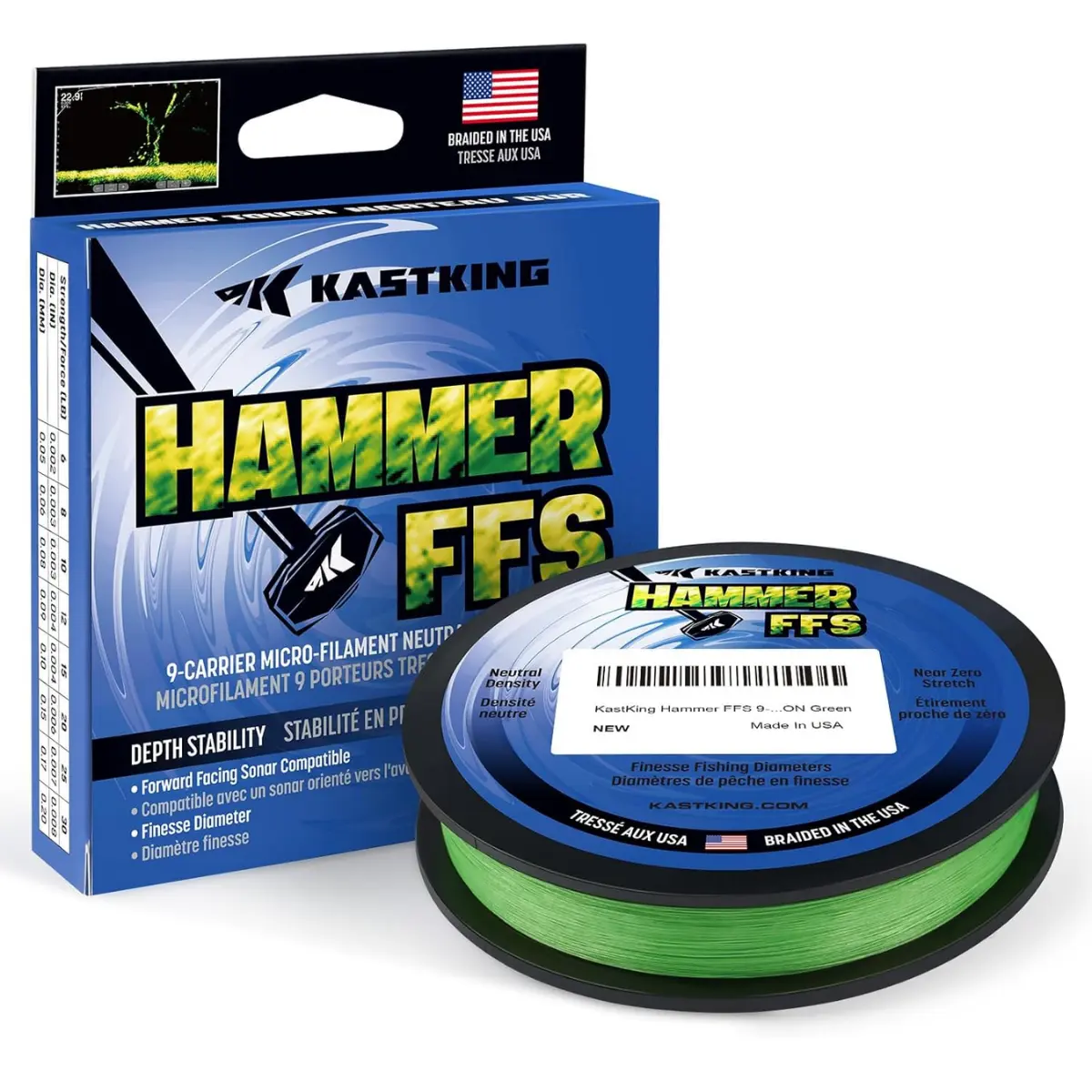 Kastking Hammer FFS Braided Fishing Line - 9-Carrier Neutral Density UHMWPE Micro-Filament, Super Smooth Round Braid with Near 0 Stretch for Finesse Casting, Near Zero Stretch