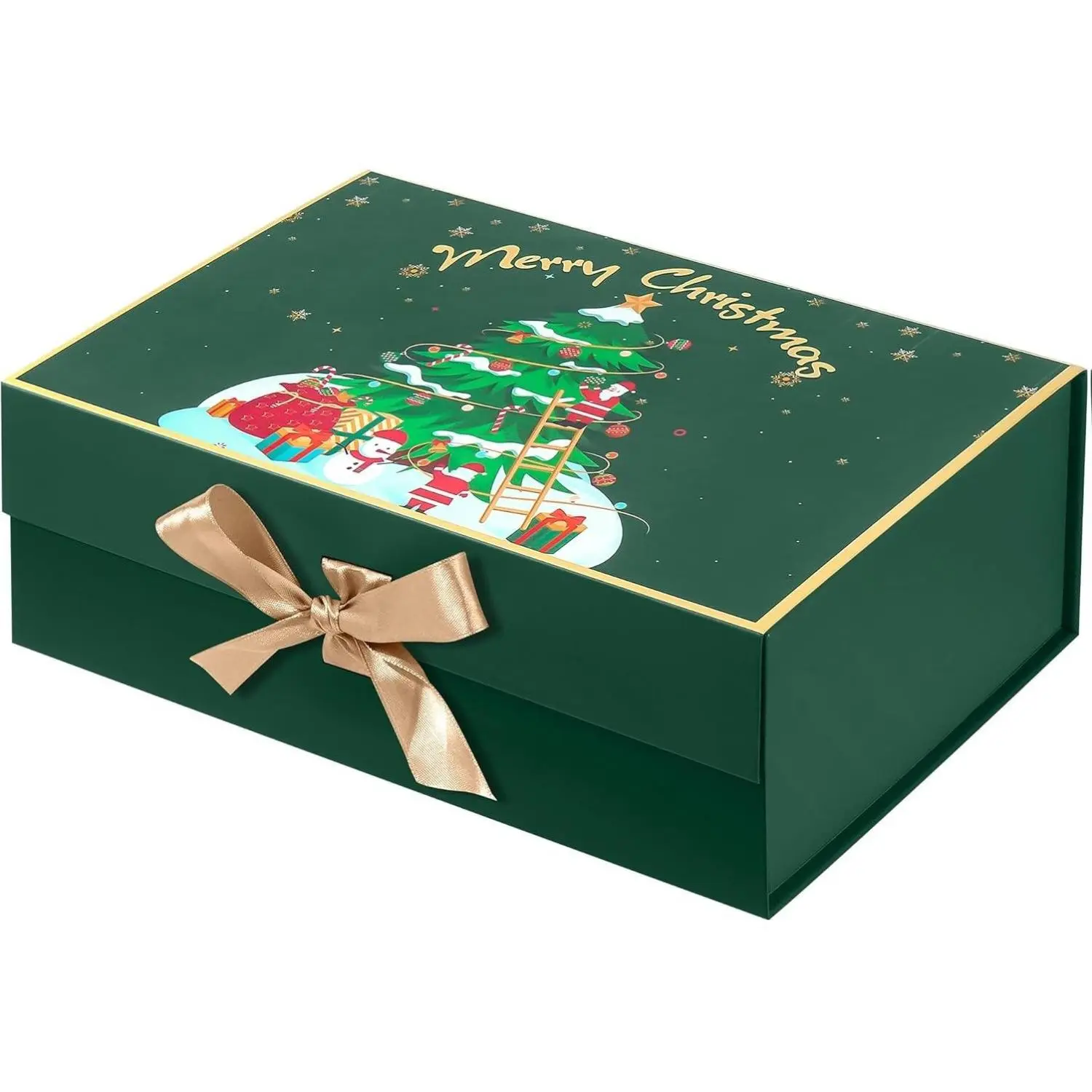 Christmas Gift Box with Lid,Gift Boxes for Presents with Ribbon and Magnetic Closure-12.6"x8"x4.4" （Green）