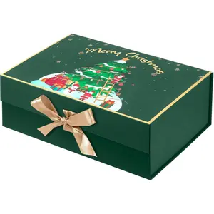 Christmas Gift Box with Lid,Gift Boxes for Presents with Ribbon and Magnetic Closure-12.6"x8"x4.4" （Green）