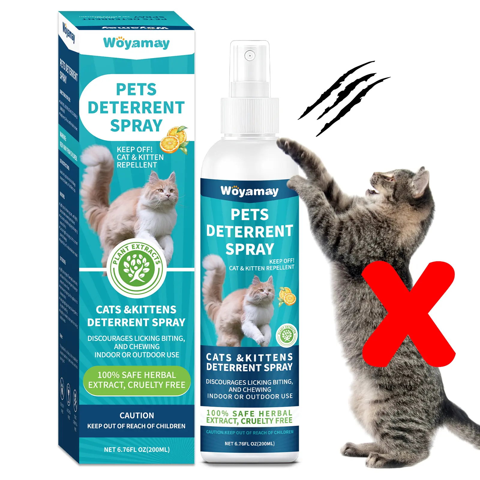 Woyamay 200ml Natural Cat Scratching Deterrent Spray, Pet Repellent for Furniture, Indoor-Outdoor Use to Prevent Scratching & Chewing for Kittens