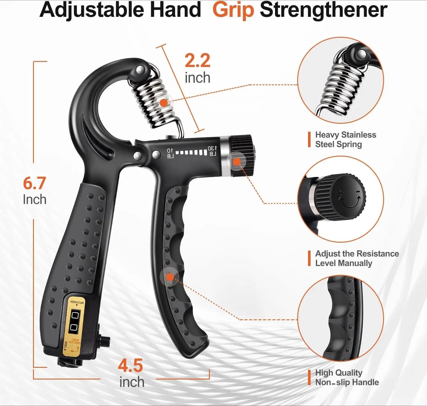 Grip Strength Trainer 5 Pack, Adjustable Hand Grip Strengthener, Forearm Exerciser Kit with Resistance Range, Hand Therapy Gripper, Massage Balls for Wrist & Forearm Training, Home & Gym Workout