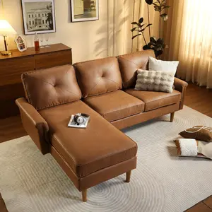 OVIOS 86" L-Shaped Sofa with Chaise Suede Fabric