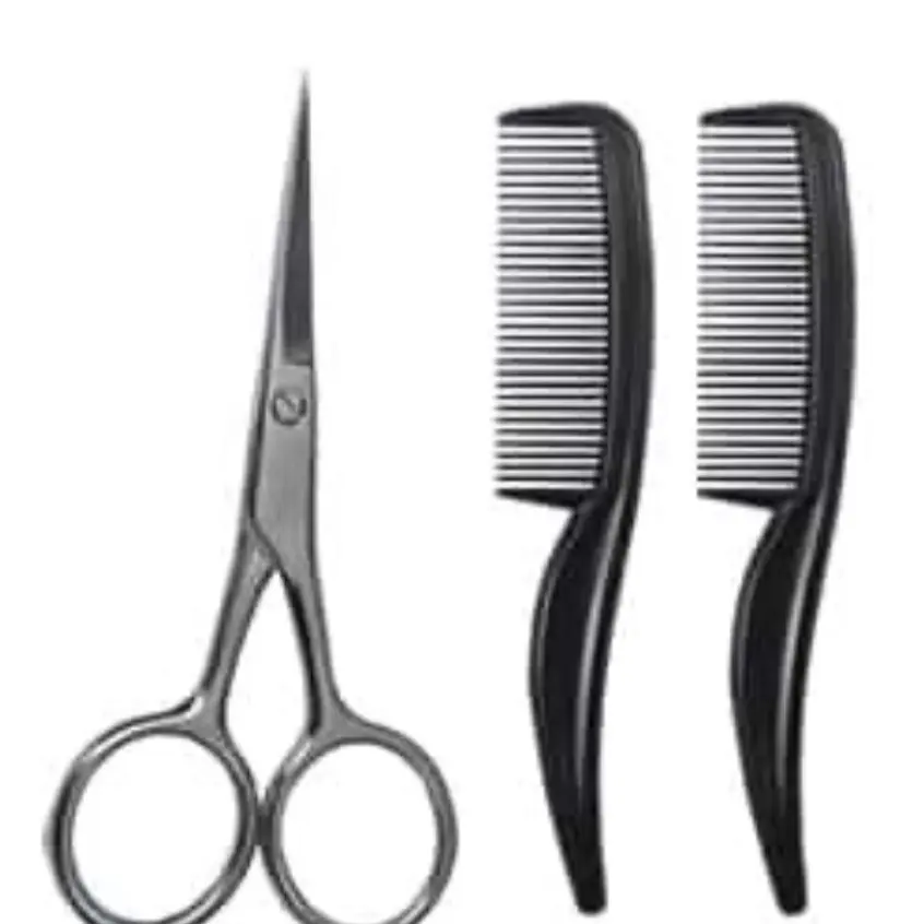 2 Small Mini pocket Travel Mustache Eyebrow Beard Travel Pocket Comb No & Scissors set styling Grooming care set for men 3 piece set