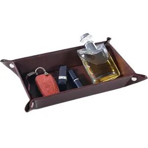 LISRSC Leather Valet Tray for Men and Women - Jewelry Tray Nightstand Organizer - Bedside Vanity Tray - Dresser Catchall Tray - Desk Organizer and Storage for Keys, Phone, Wallet (Rectangular)