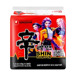 NONGSHIM x NETFLIX Demon Hunters K-Pop Ramen - Spicy Shin Ramyun Instant Noodles (4 Pack, 480g) - Limited Edition Korean Snack, North American , Blind Box Surprise