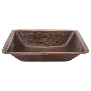Rectangle Under Counter Hammered Copper Bathroom Sink