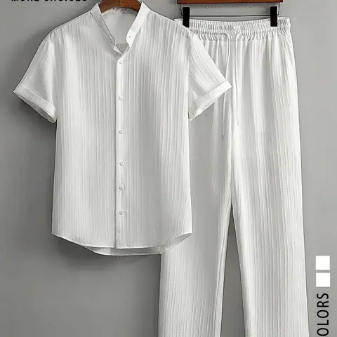 Men's Solid Plain Top & Pants Two-Piece Set, Regular Fit Casual Comfy Shortsleeve Top & Trousers for Daily Wear, Men's Two-piece Clothes for All Seasons