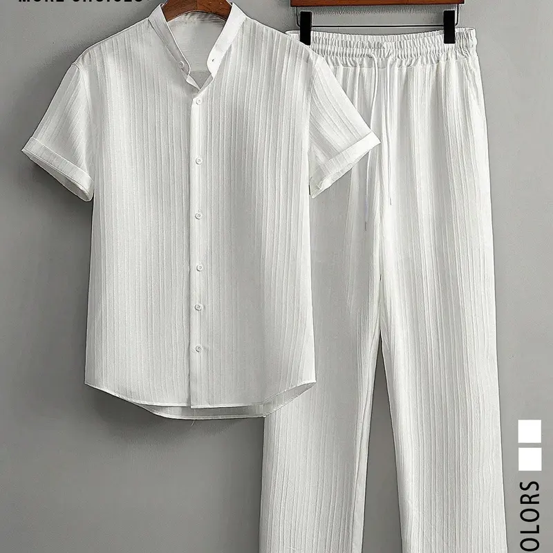 Men's Solid Plain Top & Pants Two-Piece Set, Regular Fit Casual Comfy Shortsleeve Top & Trousers for Daily Wear, Men's Two-piece Clothes for All Seasons