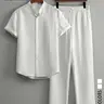 Men's Solid Plain Top & Pants Two-Piece Set, Regular Fit Casual Comfy Shortsleeve Top & Trousers for Daily Wear, Men's Two-piece Clothes for All Seasons