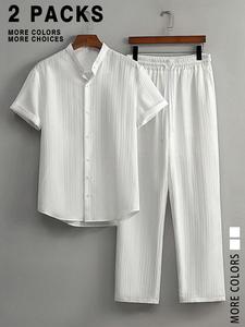 men's solid top & pants two-piece set, regular fit casual comfy shortsleeve top & trousers for daily wear, men's two-piece for all seasons