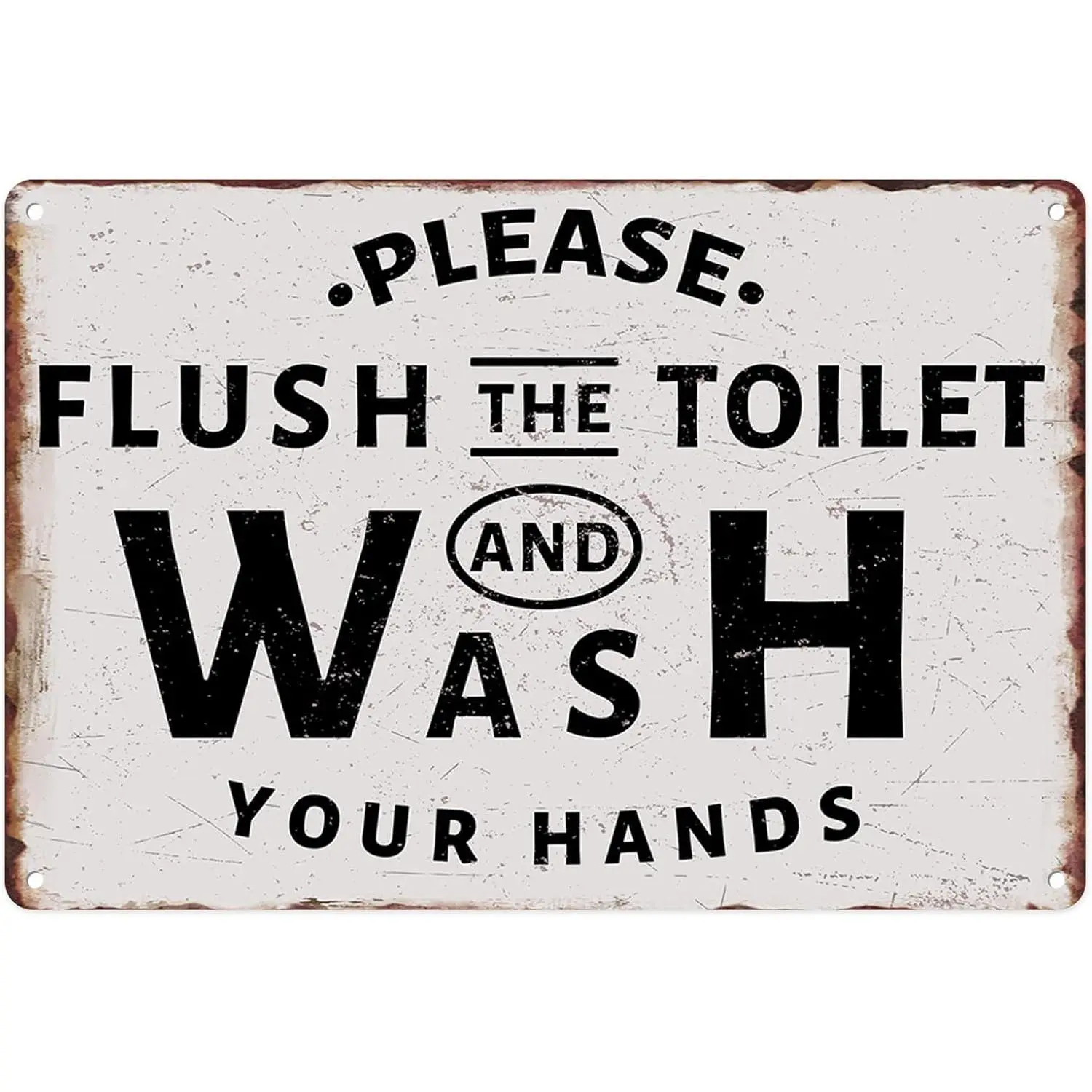 Vintage Weatherproof Metal-Steel Tin Sign, 8x12 in Indoor/Outdoor Home Bathroom Wall Plaque Decor - Decoration Items with "Please Flush The Toilet And Wash Your Hands" Message for Homeowners