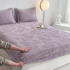 Butterfly Bed Sheet Set, Embroidered Satin Bedding, Polyester Fiber, King Queen Size, Deep Pocket, Soft Comfort