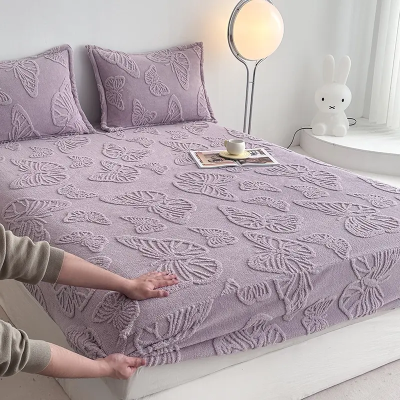 Butterfly Bed Sheet Set, Embroidered Satin Bedding, Polyester Fiber, King Queen Size, Deep Pocket, Soft Comfort