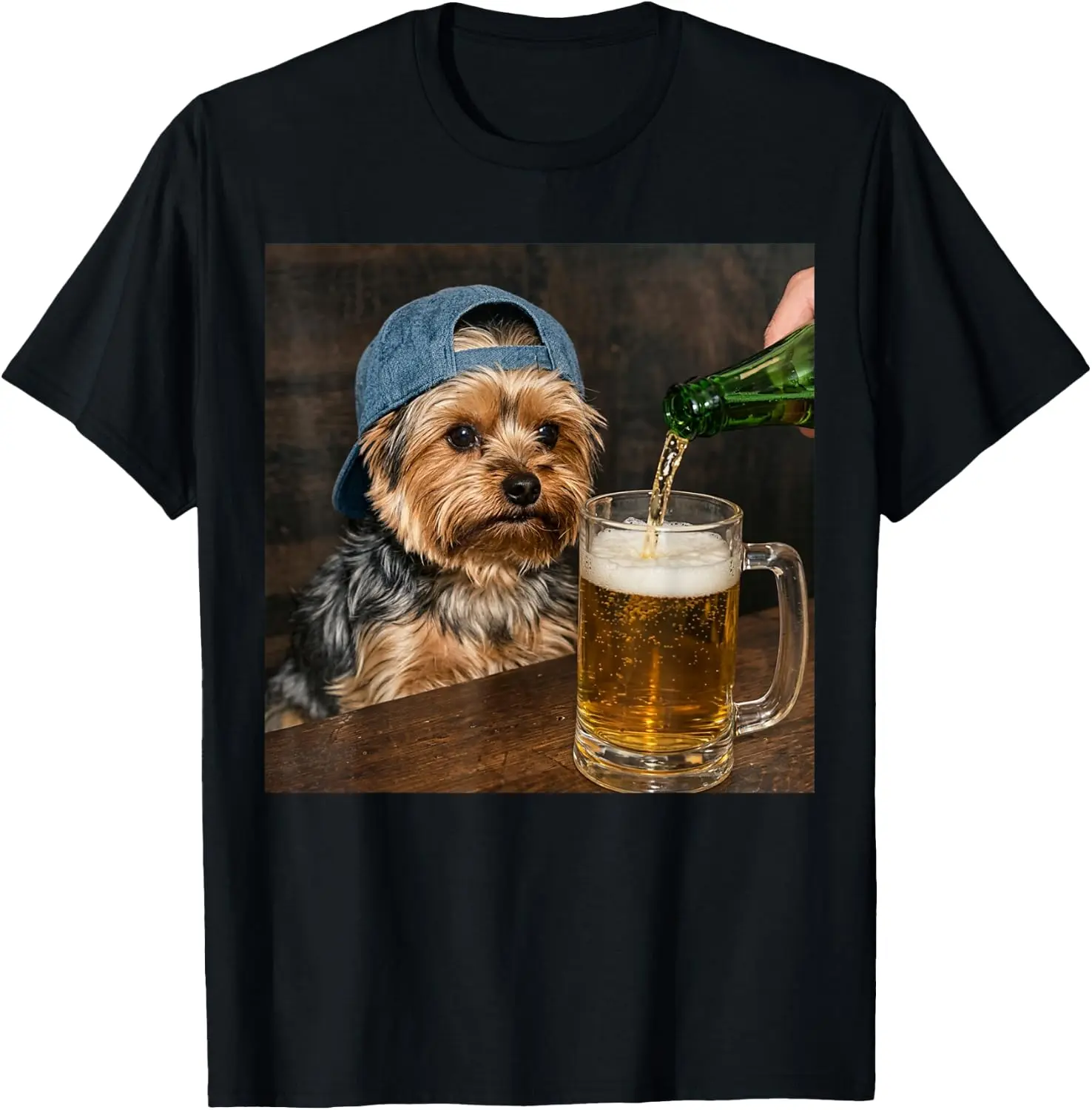 Yorkie Drinking Beer Funny Dog Meme Graphic T‑Shirt, Humorous Yorkshire Terrier Casual Unisex Short‑Sleeve Tee for Dog & Beer Lovers
