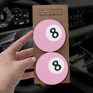 Pink Billiard Car Coasters , Cup Holder Mats for Pink Car Lovers, Girly Car Accessories, Anti-Slip Durable Fashion Interior Decoration, Car Interior Decorative, Easy Clean Christmas Birthday Gift for Men Women, Car Accessories