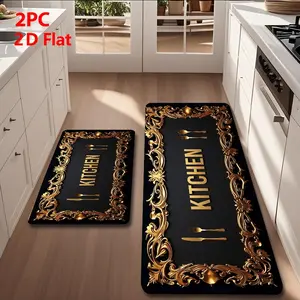 2pcs/3pcss Flannel Kitchen Mat Set with Embossed Base, Non-Slip Absorbent Kitchen Area Rugs for Home Decor