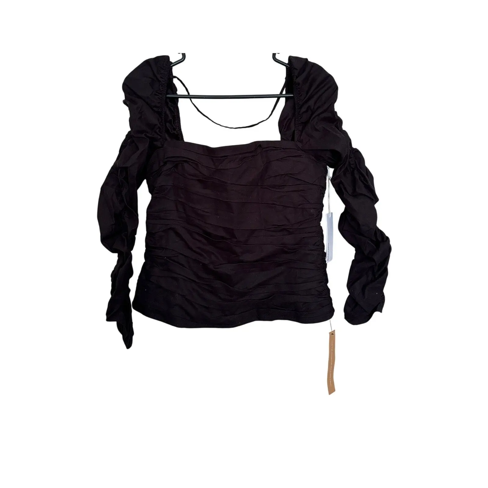 Reformation Joi Ruched Smocked Long Sleeve Top - Black - Size 12