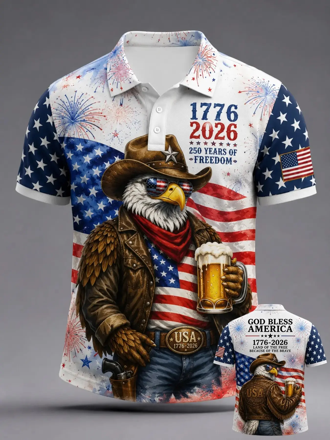 Usa Independence Day American Summer Casual Patriotic Polo Shirt Top Print, Breathable Sweat-Wicking, Slim Fit, All Seasons, Unisex(Recommend ordering one size up), Casual, Short Sleeve, Fireworks, Parade, BBQ, Concert
