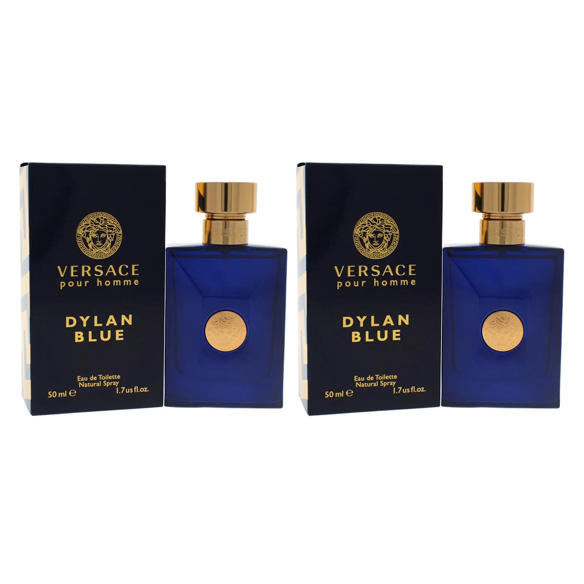 Versace Dylan Blue for Men - 1.7 oz EDT Spray, Long Lasting, Subtle Yet Distinctive Scent - Pack of 2