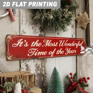Christmas Metal Tin Sign 15.7"x4" – “It’s the Most Wonderful Time of the Year” Rustic Holiday Wall Decor, Premium Tinplate Flat-Printed Sign for Home, Kitchen, Living Room, Entryway & Christmas Displays