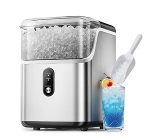 Simzlife Nugget Ice Maker Countertop, 35lbs/24H Portable Sonic Ice Machine with Self-Cleaning, Chewable Pellet Ice Maker for Home Kitchen Office RV, Stainless Steel
