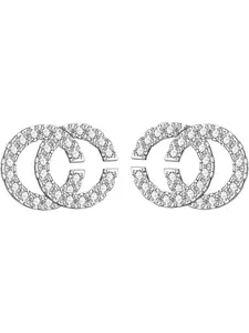 1 Pair Silver Double C Earrings | Stylish Designer Earrings | Chic Monogram Design | Hypoallergenic | Great for Parties and Gifts, Metal, Zircon, Fashionable Earrings, Fashionable Jewelry