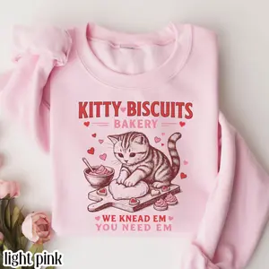 Kitty Biscuits Bakery Cat Crewneck Sweatshirt - Funny Baking Quote We Knead Em You Need Em, Unisex Gildan 18000 Classic Fit