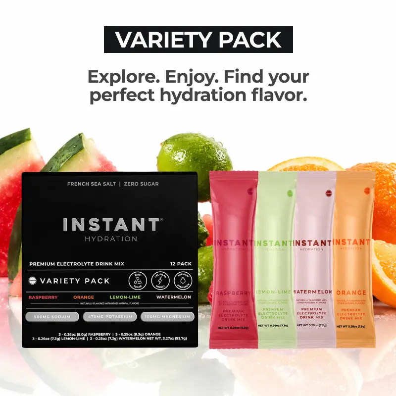 Instant Hydration - Variety Pack 12-Sticks -  Summer Classics Organic Daily Premium Salt Electrolyte Drink Mix Sticks - Deep Cellular Hydration, Assorted Fruit Flavors, Mineral Algae-Sourced Calcium, Magnesium, Potassium,  Sodium