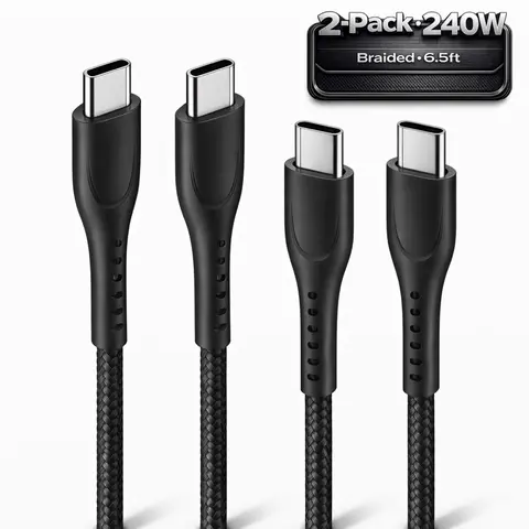 2-Pack XEVIO 240W 6.5FT USB-C to USB-C Fast Charger Cable for iPad, iPhone 17/16/15 Pro Max, Samsung Z Flip/S25/S24 Fast Usb Charging Includes Charging Cable