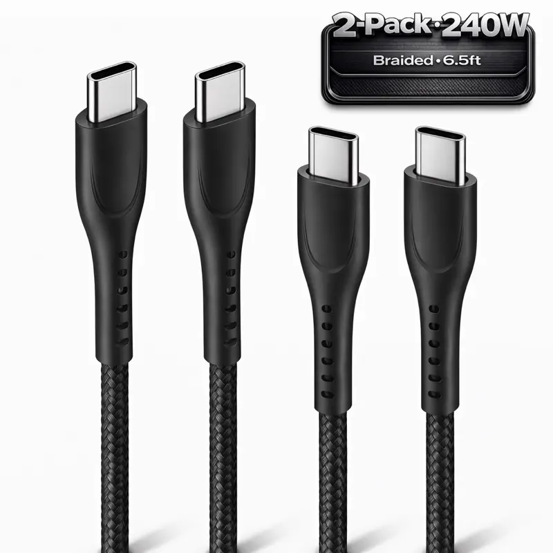 2-Pack XEVIO 240W 6.5FT USB-C to USB-C Fast Charger Cable for iPad, iPhone 17/16/15 Pro Max, Samsung Z Flip/S25/S24 Fast Usb Charging Includes Charging Cable