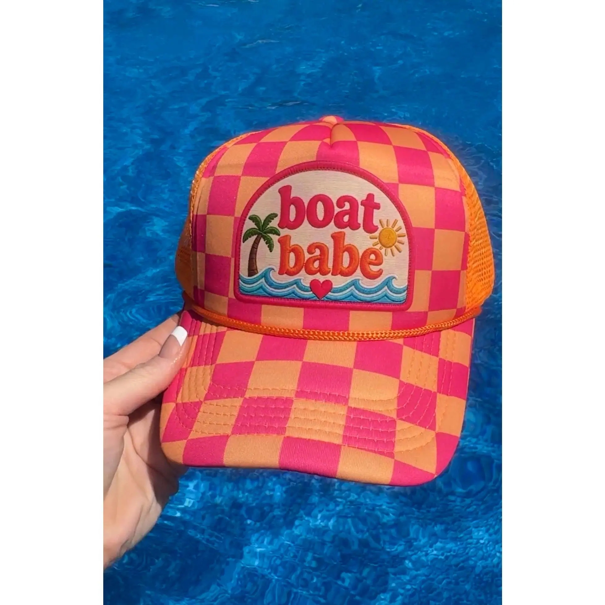 Boat Babe Pink and Orange Checkerd Hat