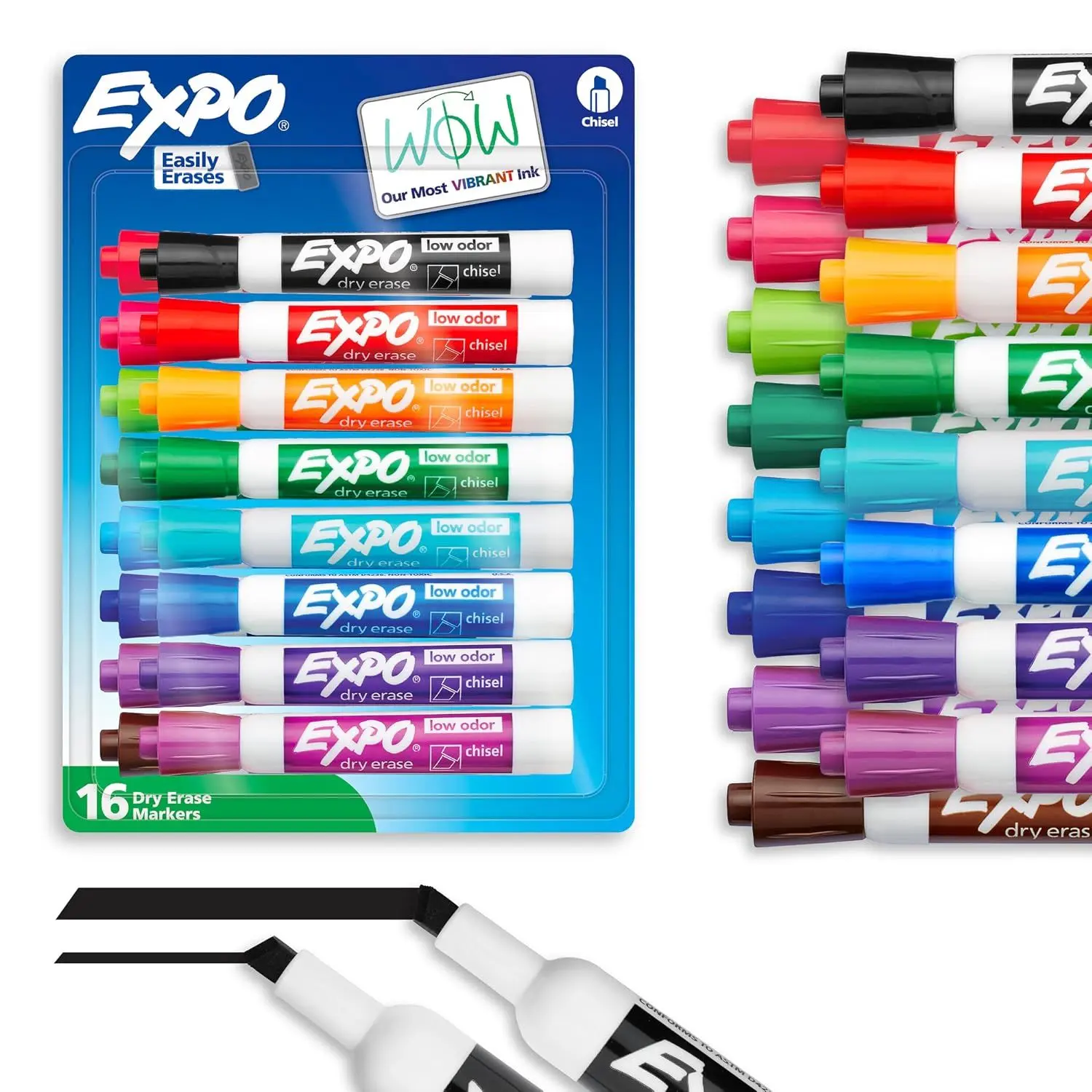 EXPO Dry Erase Markers, Low Odor Ink, Assorted Colors, Chisel Tip, 16 Count - Whiteboard, Calendar, Organization, Back to School, Teacher Supplies
