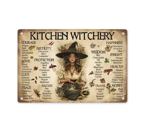 Vintage "Kitchen Witchery" Plaque and Sign, Witchcraft Herb Magic Decorative Home Sign for Vintage Kitchen Decor, Cottagecore Home Accents