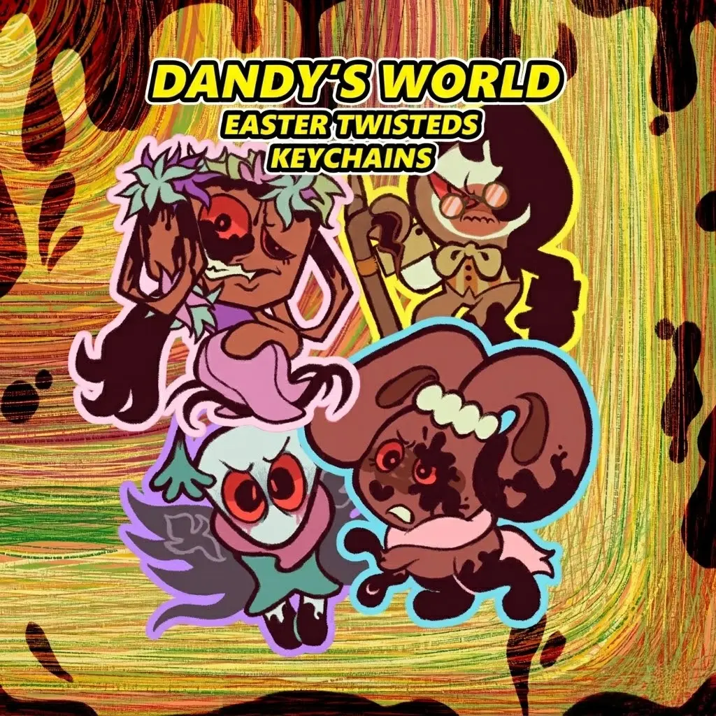 Dandy's World Easter Twisteds Keychains - Bassie, Cocoa, Flyte, Eggson Acrylic Charms - Cute Keyrings Birthday Gifts – Cute Acrylic Keychain Charms, Perfect Gift for Fans & Collectors