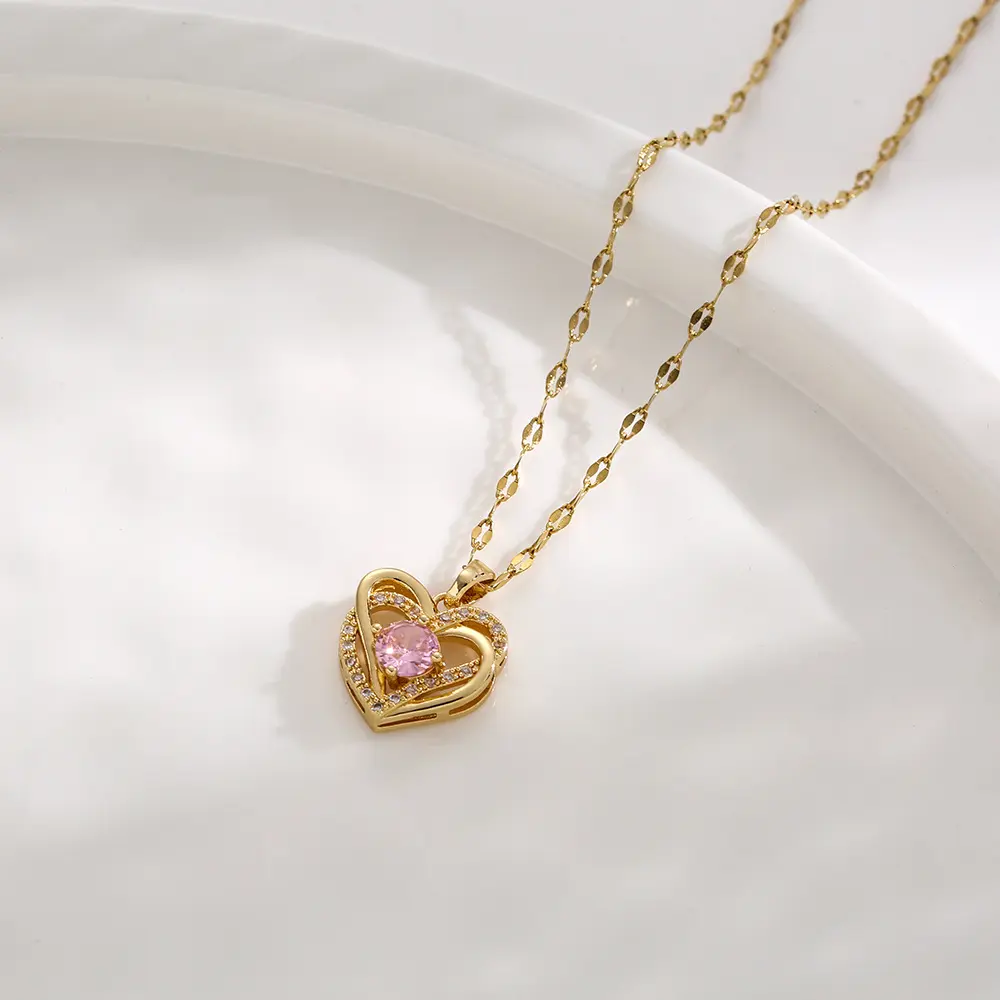 8095 Gold Pink Zirconia Heart