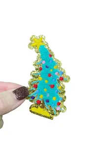 Blue Vintage Tree Glitter Embroidered Patch