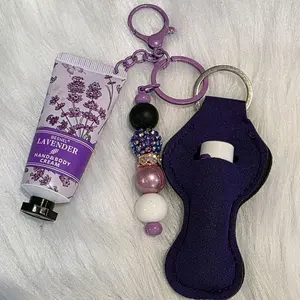 Custom Purple Keychain with Included Lip Balm and Lotion