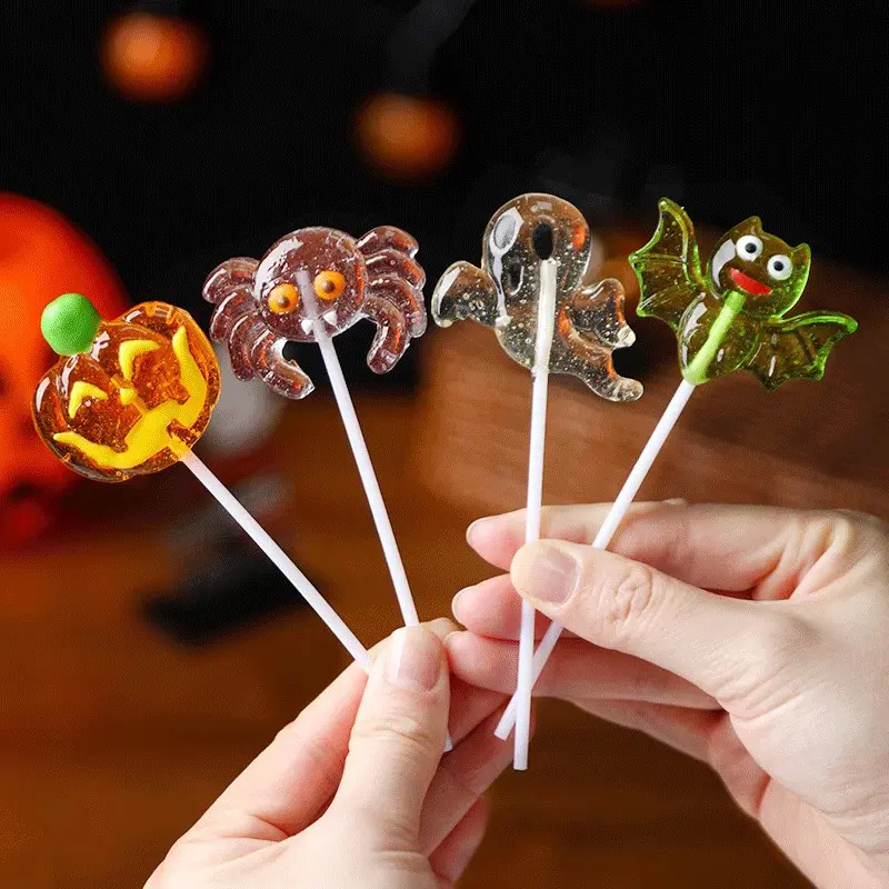 12 pieces/box, Halloween casual party snacks, party candy prizes, Halloween creepy candies, festive joy 3D lollipops, queue scare straws, holiday gifts, candy prizes, individually packaged Sweet