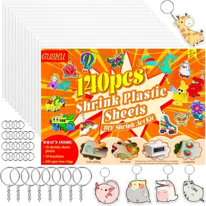 140 Pcs Shrink Plastic Sheets Keychain Making Kit, 20 Heat Shrinky Dink Paper (7.9 x 5.7 Inch) with 120 Accessories for DIY Crafts, Creative Handprint Art for Teens & Adults