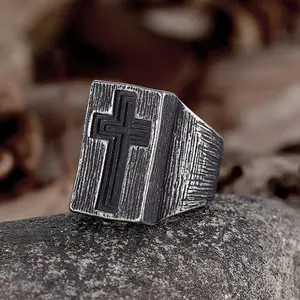 GTHIC The Gate Of Heaven Cross Ring Stainless Steel Statement Square Jewelry for Unisex Birthday Gift