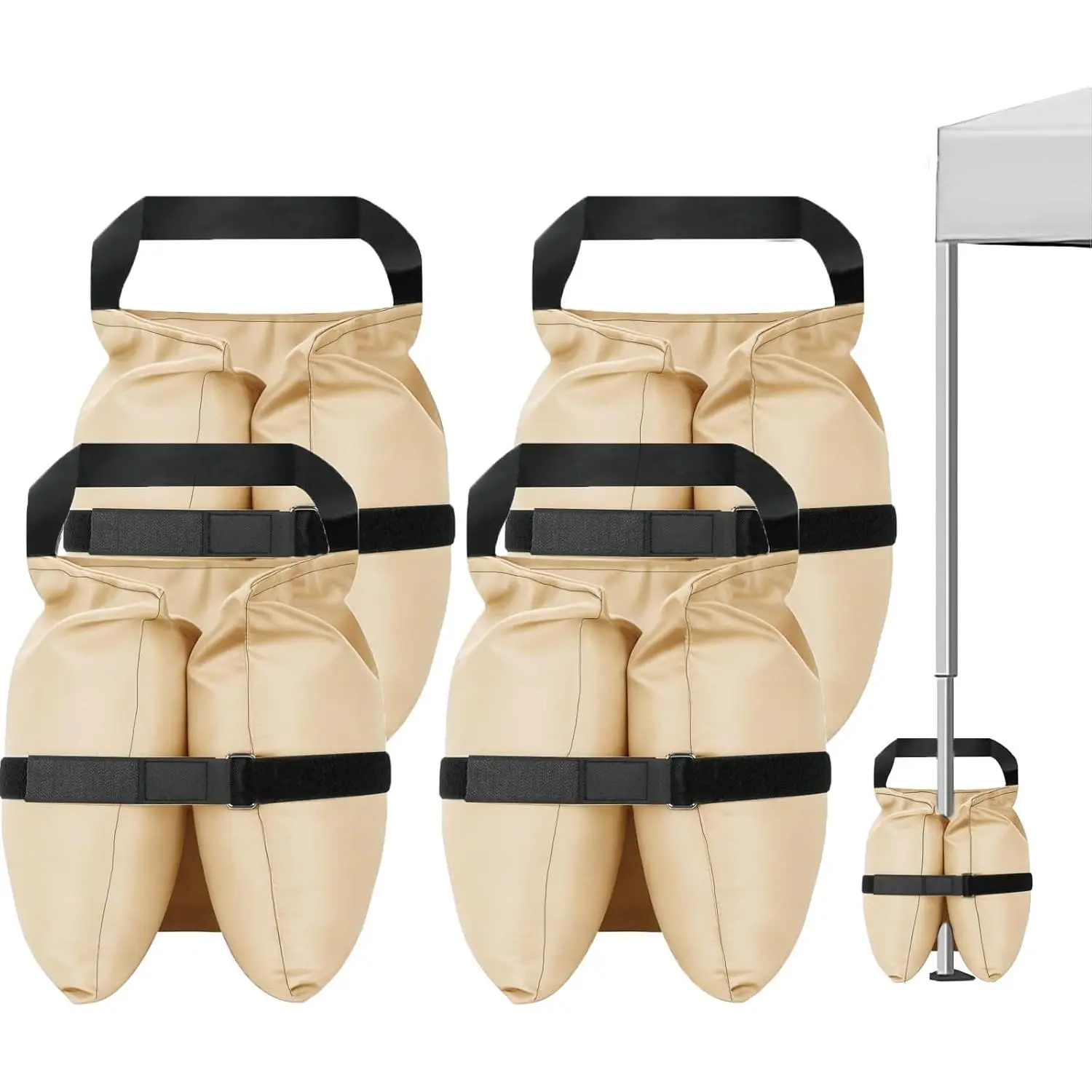 140 LBS Canopy Weights Sand Bags Set of 4, Heavy Duty 420D Oxford Tent Weights, Three-Compartment Sand Bags for Canopy , Pop Up Canopy, Beach Umbrella, Gazebo (Beige)