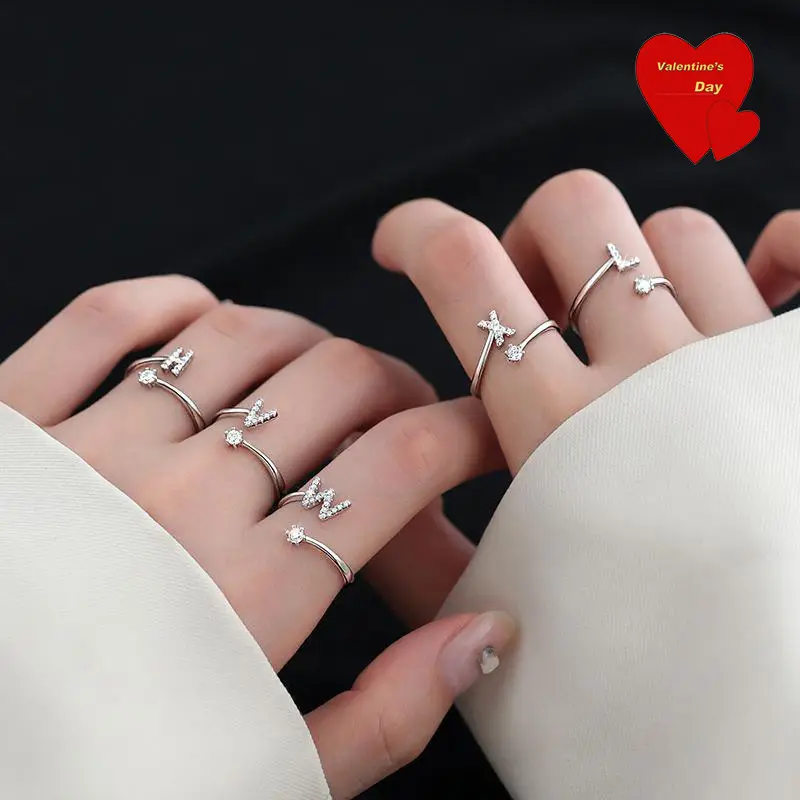 1 Piece Letter rings, Adjustable size, Initial rings for female, Daily wear,couple rings,Non-allergenic material,Mother's Day Gifts Jewelry