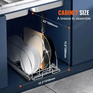 VEVOR Pan and Pot Rack, Expandable Pull Out Under Cabinet Organizer, Cookie Sheet Baking Pans tray Organization, Adjustable Wire Dividers, Steel Lid Holder for Kitchen Cabinet Pantry Storage, 11.7WVEVOR Super Brand Day